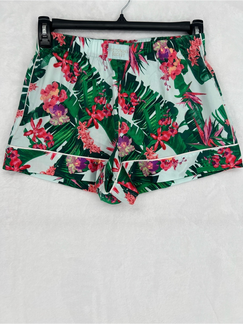 Victoria's Secret Satin Racerback Pajama Set Boxer Shorts Tropical Sz S Vacation - Picture 7 of 12